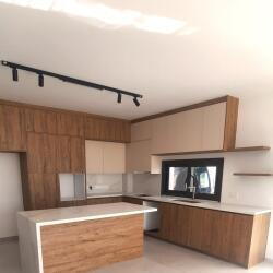Geokitchens Limassol White Gloss Kitchen With Wooden Cabinets